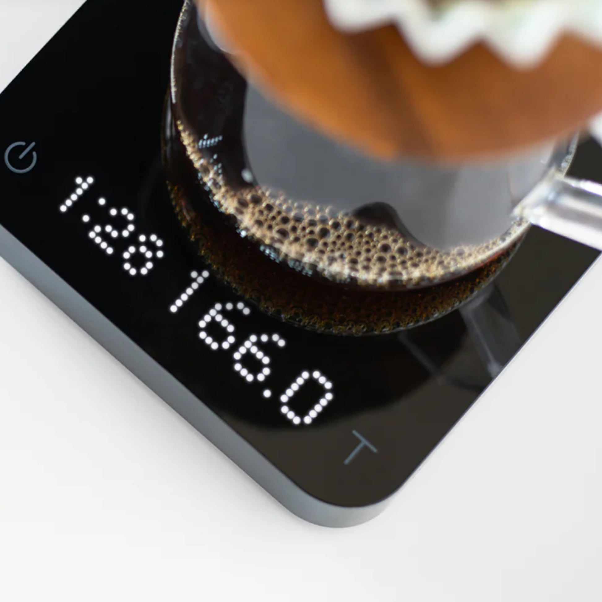 close up of digital display on coffee scales 